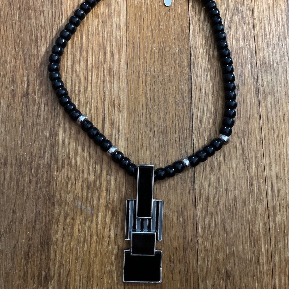 Bijoux Terner Vintage black beaded silver geometric necklace statement piece